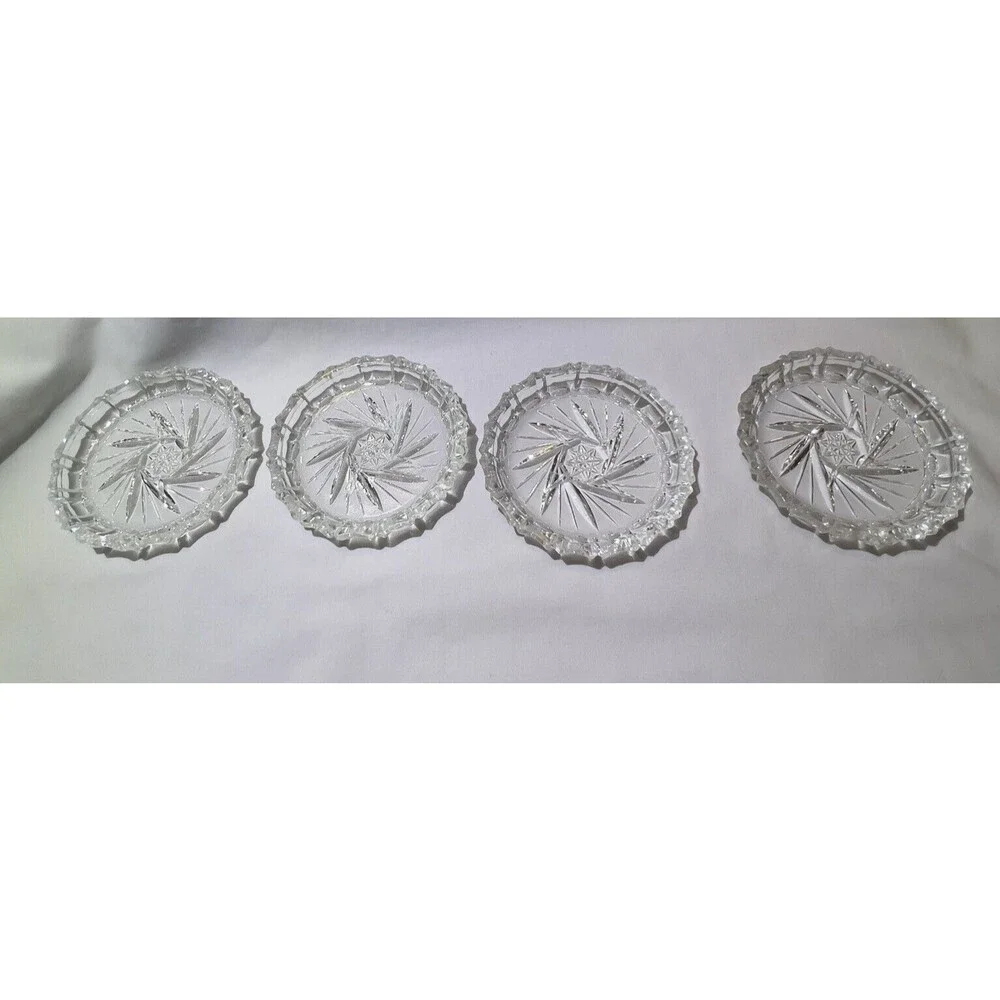 VTG Crystal Bohemia Pinwheel Czechoslovakia Brunswick Star 4 Set Glass Coasters‎